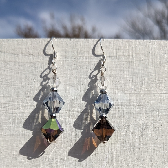 Artisan Sparkly Bi-Cone Czech Glass Beaded Earrings Handmade Beautiful - Picture 3 of 10